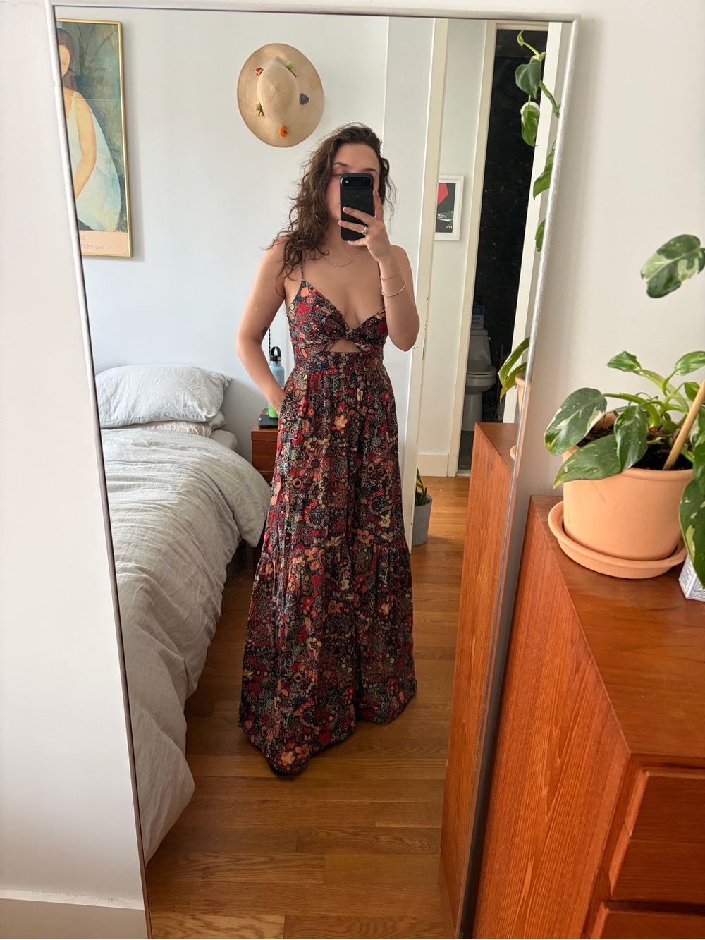 A.L.C. Red and Black Floral Cutout Maxi Dress